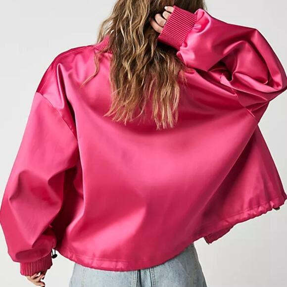 Free People Silky Hot Pink Echo Bomber Jacket - Picture 7 of 7